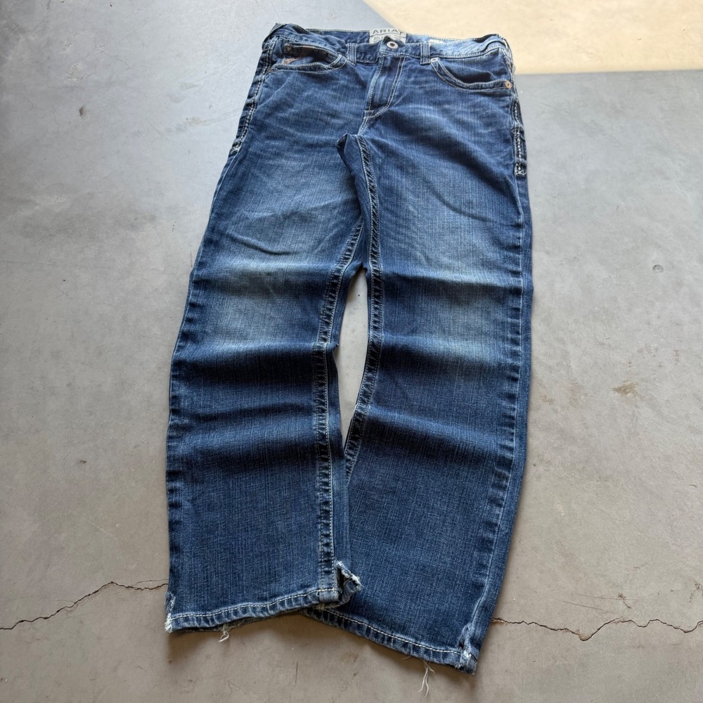Ariat M4 Relaxed Boot Cut Jeans Mens 33x32 Medium Wash Distressed Denim 793